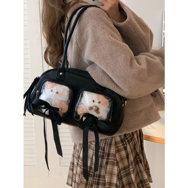 Academy style two-dimensional ribbon bow transparent doll large-capacity versatile shoulder messenger bag
