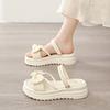 2025 Summer New Pearl Bow Cross Strap Fairy Fashion French Sandals Platform Cool Slippers Female Summer Wear