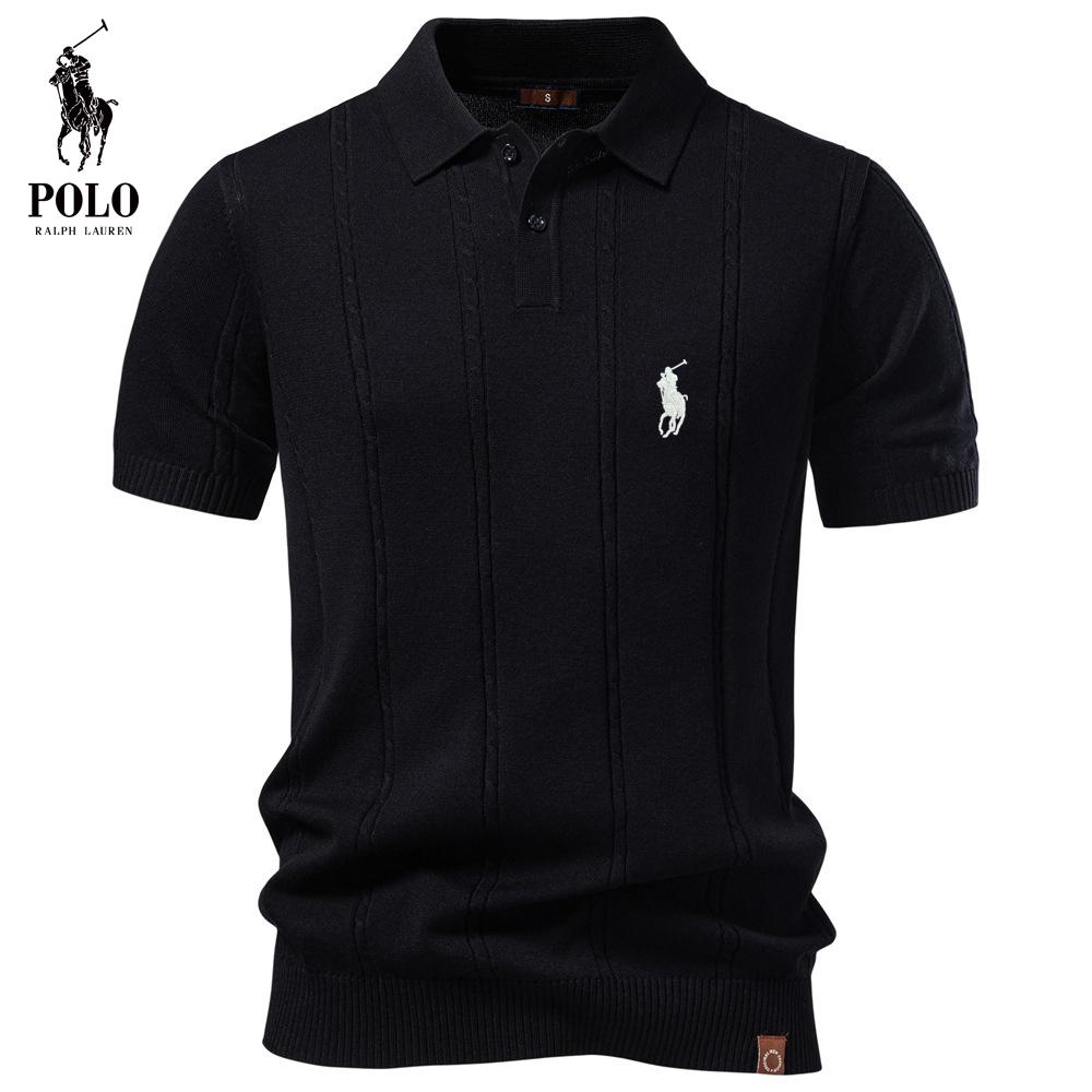 Ralph Lauren Embroidery 2026 Summer New Men's Business Leisure Woolen Polo Shirt Twisted Flower Ice Cool Silk Short Sleeve T-shirt XXL