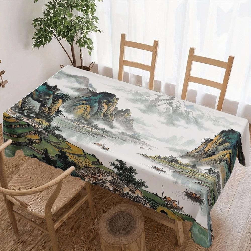 Landscape Painting Rectangle Table Cloth for Table Decor Kitchen Dining Waterproof Reusable Tablecloth for Table Indoor Outdoor