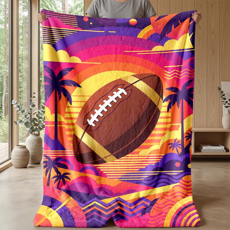 Vibrant Football Artwork Theme blanket Lightweight Warm Flannel Blanket Decorative Throw Blanket for Home Decoration