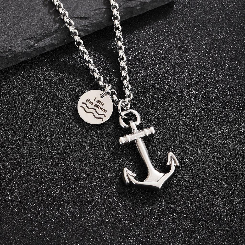 Fashion Round Medal Anchor Pendant Square Bead Chain Necklace for Men Women