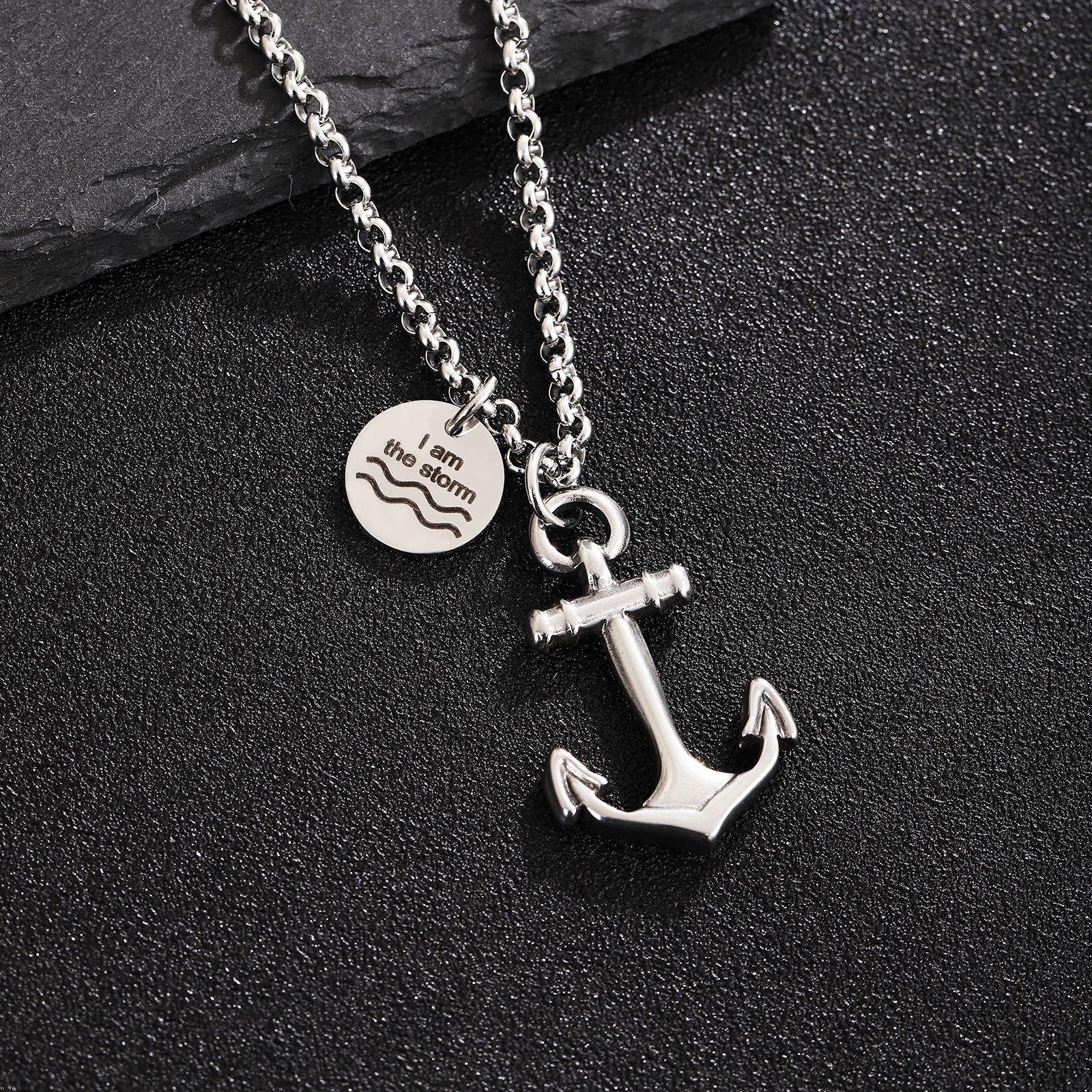 

Fashion Round Medal Anchor Pendant Square Bead Chain Necklace for Men Women