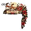 Rustic Holiday Home Accents Christmas Door Topper, Funny Santa Claus Reindeer Sleigh Frame Seasonal Decorative Corner Piece Sign, Wooden Decor