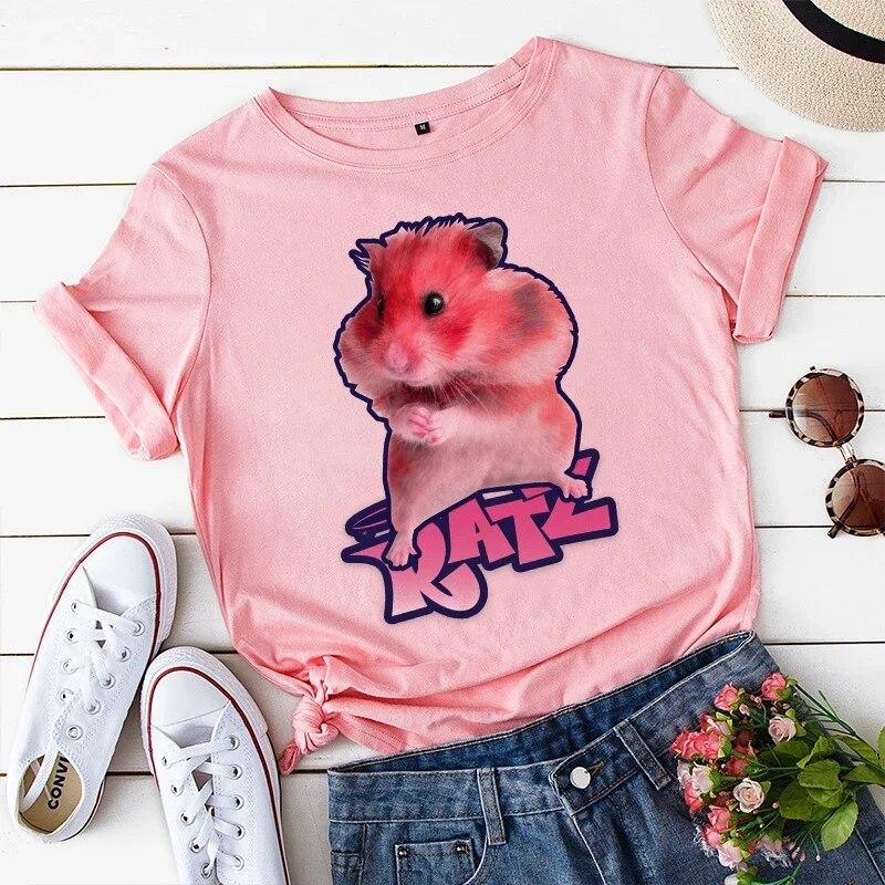 Woman Kawaii Ratz Mouse Tree Print Harajuku Summer Unisex Tshirts Casual Round Neck Short Slee Top Tee Shirt Women T-shirt Drop Ship
