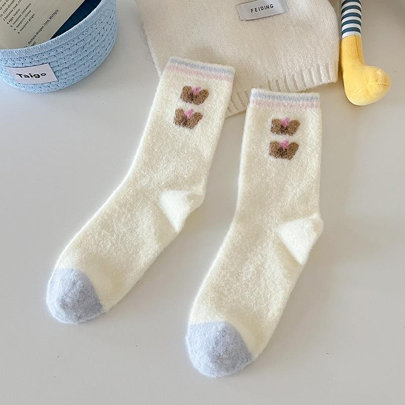 Australian Fleece Warm Socks Mid-Leg Socks Are Thickened Plush And Fluffy Cute Blue Puppy Winter Stockings