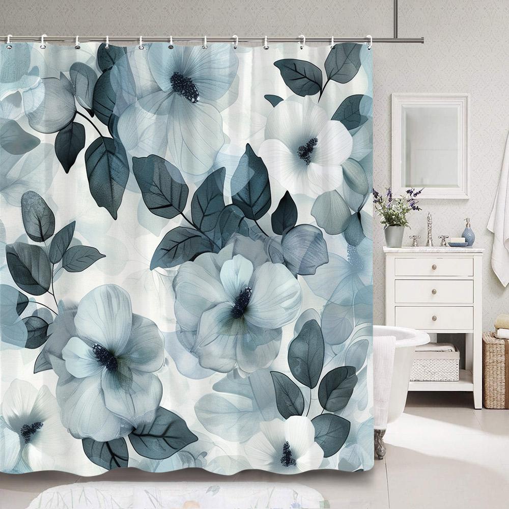 Modern Simple Colourful Leaf Shower Curtain Botanical Pattern Polyester Fabric Shower Curtains Bathroom Decoration With Hooks