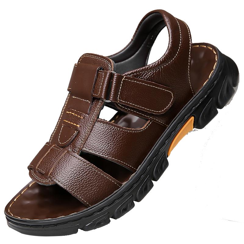 Sandales en Cuir PU pour Hommes Style Été Bout Ouvert Plage Chaussures Polyvalentes Antidérapantes Chaussures Décontractées Mode Homme Sandales Romaines Plates