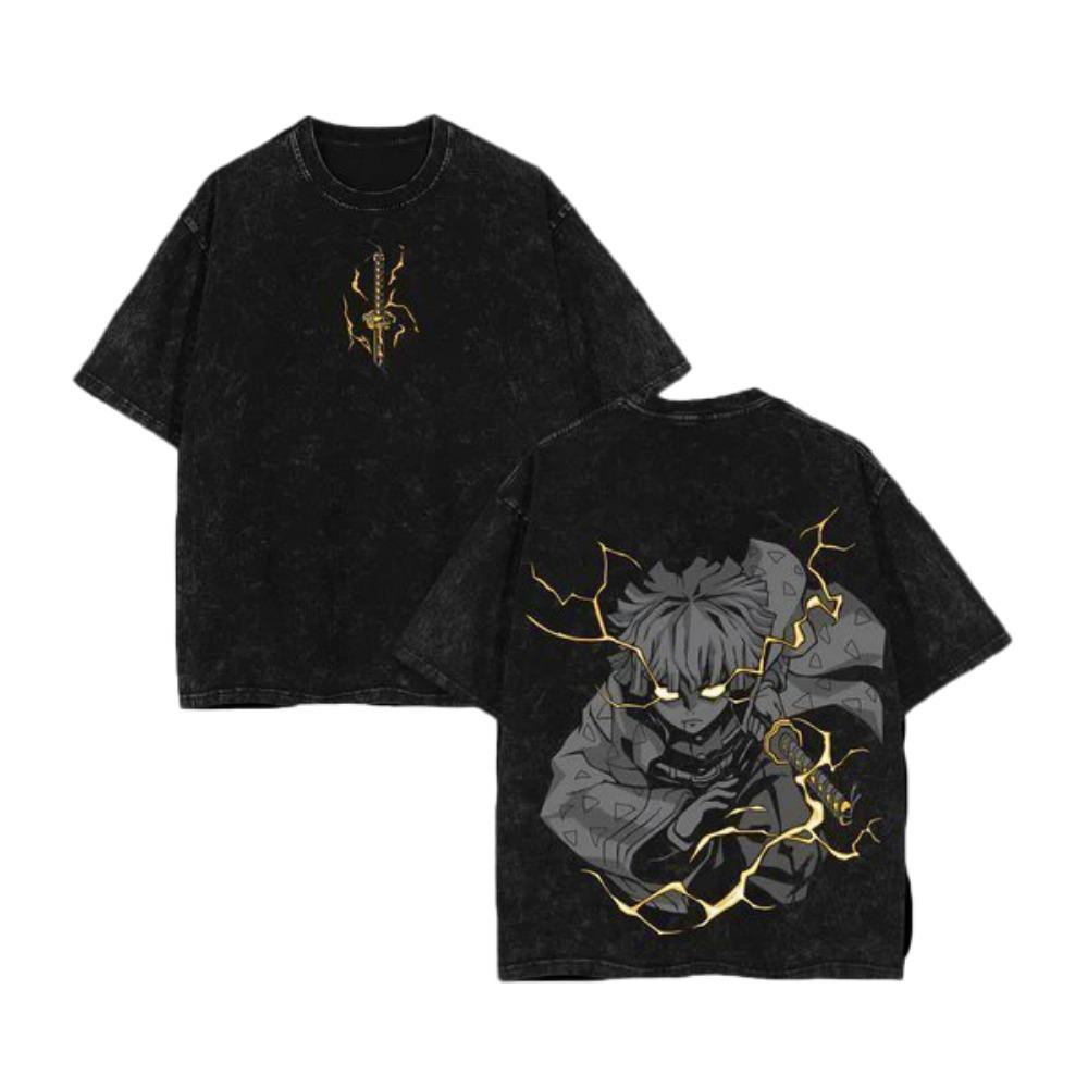 Retro Washed T-shirt for Summer Casual Outdoor Daily Wear Loose Printed Pattern T-shirt for Anime Lovers Short Sleeve