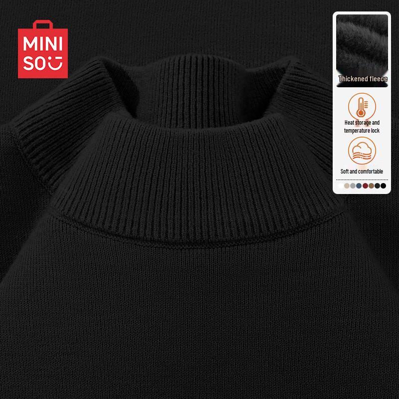 MINISO Herren Strickpullover mit halbem Rollkragen und Plüschfutter