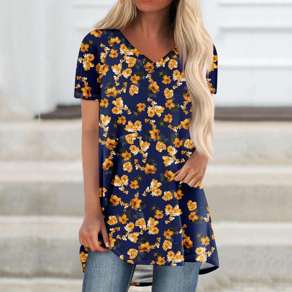 Ladies Short Sleeve Pleated Loose Tops Plus Size Casual Tops V Neck Short Sleeves Casual Summer T Shirts Ladies Tops T Shirts Shirts