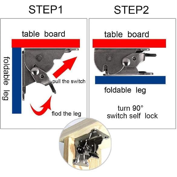 90 Degree Self-Locking Folding Hinge Table Legs Chair Extension Folding Table Leg Hinge Furniture Hardware Foot Fixing Parts(Black)