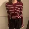 Women's Slim Fit Striped Knitted Sweater - Fashionable Autumn/Winter Base Layer Top