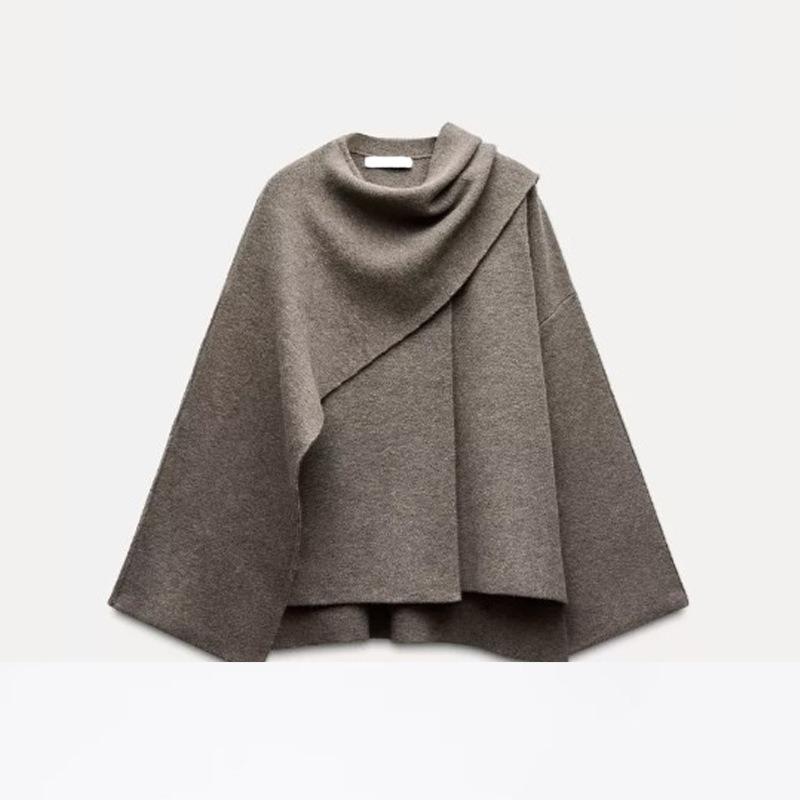 

Женское трикотажное короткое пальто с длинными рукавами, куртка на осень и зиму, ленивая свободная шаль, накидка, шарф, кардиган M темно-коричневого