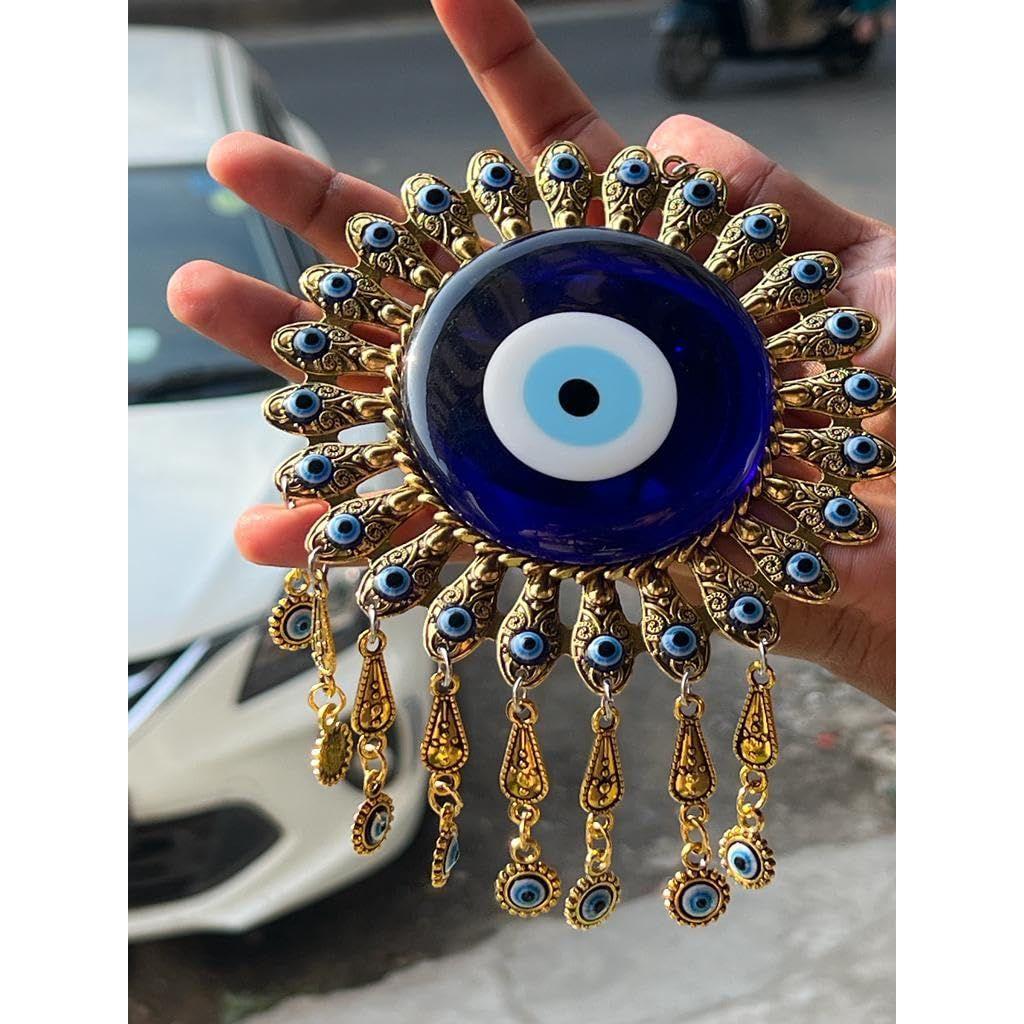 Golden Evil Eye Wall Hanging – Handmade Metal & Glass Nazar Protection Charm | Luxury Home & Office Décor | Spiritual Good Luck Amulet