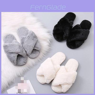 Stylish Ladies Fur Fluffy Slippers Cross Furry Summer Mules Shoes In Black