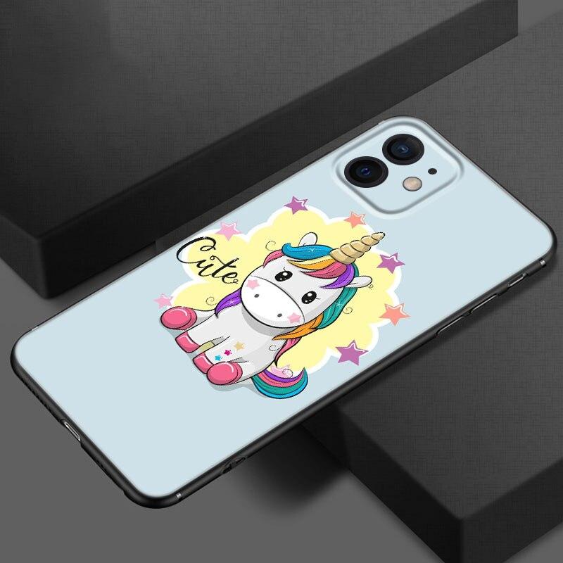 

Милый чехол для телефона с мультяшным единорогом для Apple iPhone 13 12 Mini 11 Pro XS Max X XR 8 7 6S 6 Plus SE 2020 5S 5 Мягкий черный чехол из ТПУ iPhone 5 5S SE
