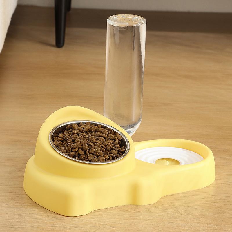 Pet Double Ceramic Bowl: Integrated Water & Food Anti-Tip Feeder for Cats and Dogs