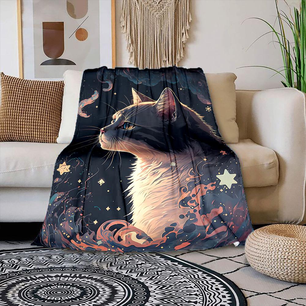 

Multiple sizes Cat Head Space Illustration Print Blanket Warm Soft Suitable for All Seasons for Home Sofa Travel Camping Picnics 75x100cm