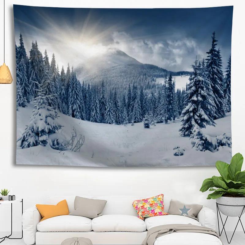 Hot Sale Custom High Quality Snow Wall Hanging Hd Landscape 3D Printing Digital Printing Home Decoration Tapestry
