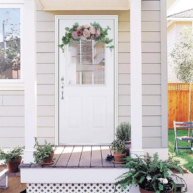 Handmade Wedding Wreath Featurings Green and Artificial Rose Wall Hanging Ornament Perfect for Springtimes Decorations