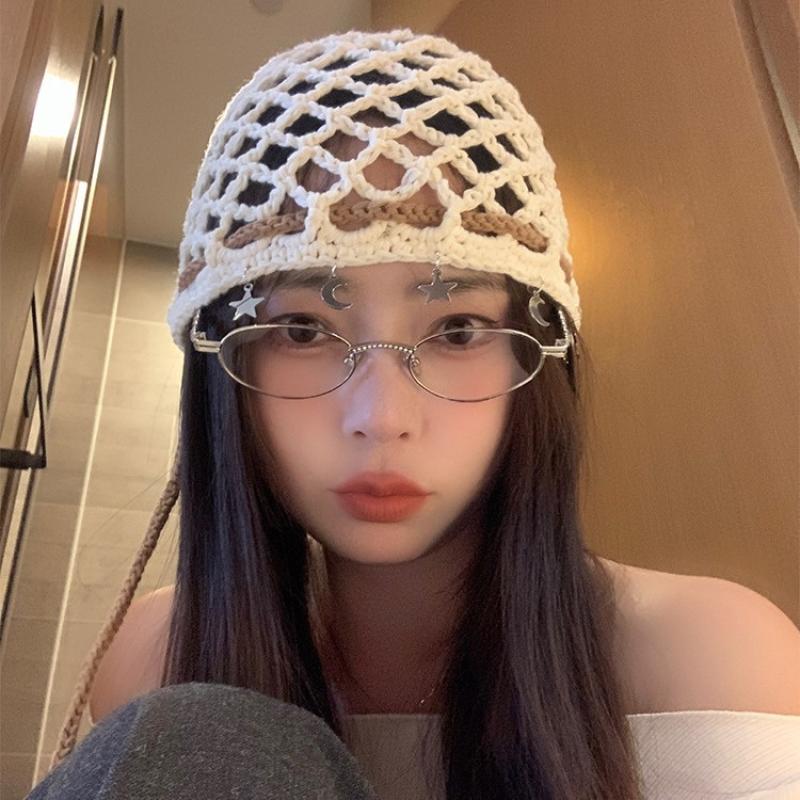 Ethnic Style Crochet Flower Knitted Hat Hollow Out Beanies Knit Cap Handmade Korean Apparel Accessories