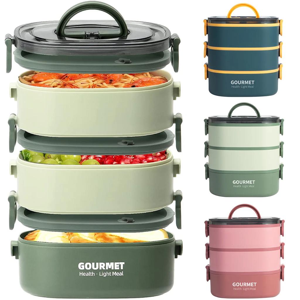 2000ML Lunchbox Tragbar 3 Schichten Kinder Schüler Bento Box Auslaufsicher Mikrowellengeeignet Lebensmittelbehälter Schule Reisen Büro Picknick