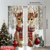2D Flat Printing 2pcs Window Curtains Christmas Reindeer and Snowflakes Versatile Polyester Fabric Without Electricity Party
