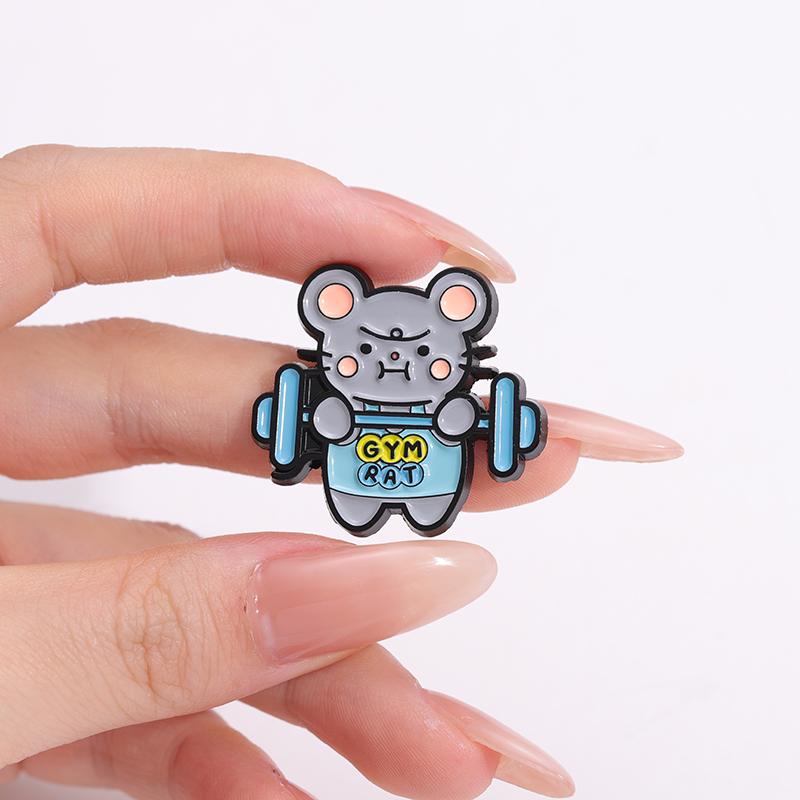 Die Fitnessratte Emaille-Pins Custom Keep Sports Broschen Reversabzeichen Cartoon Tier Schmuck Geschenk für Freunde