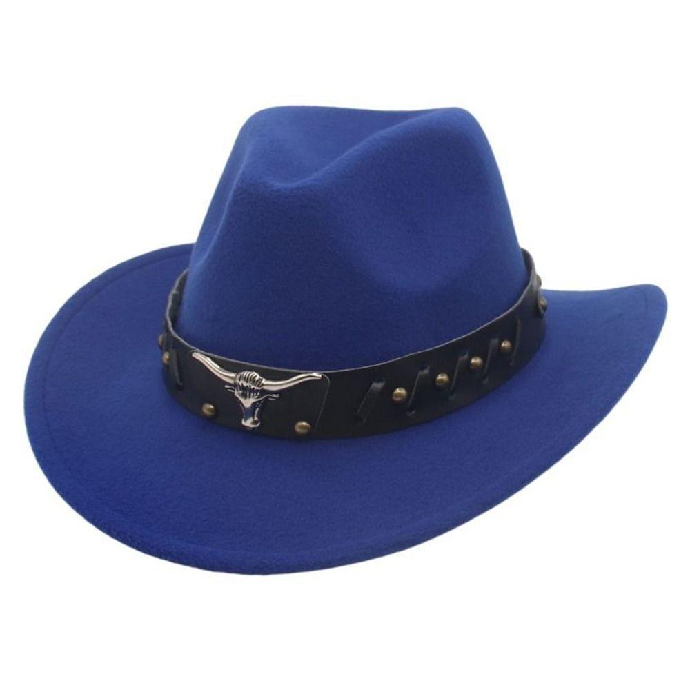 Vintage Studded Bullhead Western Cowboy Hat Ethnic Style Wide Brim Jazz Fedora Hats Tibetan Style Top Hat for Women Men