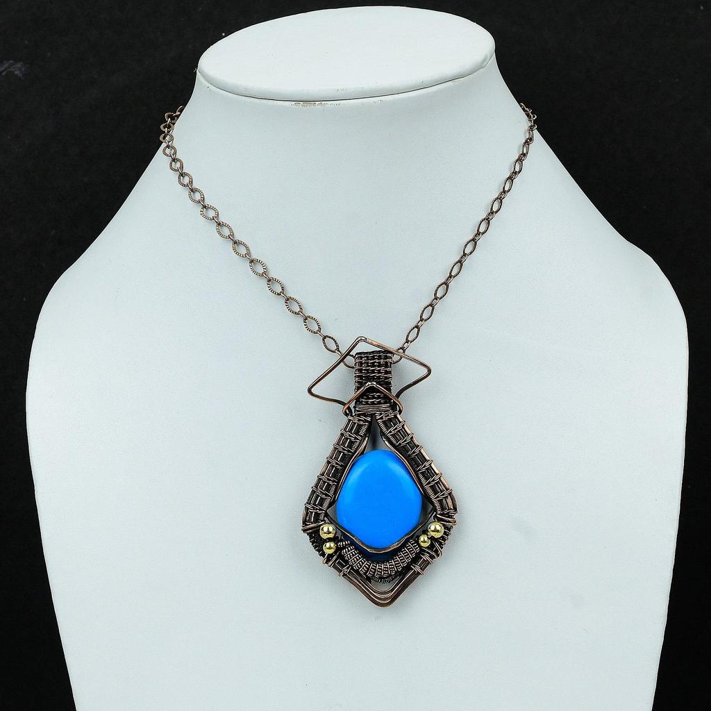 Sleeping Beauty Turquoise Pendant Copper Wire Wrapped Pendant Handmade Gemstone Pendant Wire Wrapped Jewelry Copper Jewelry Pendant For Gift