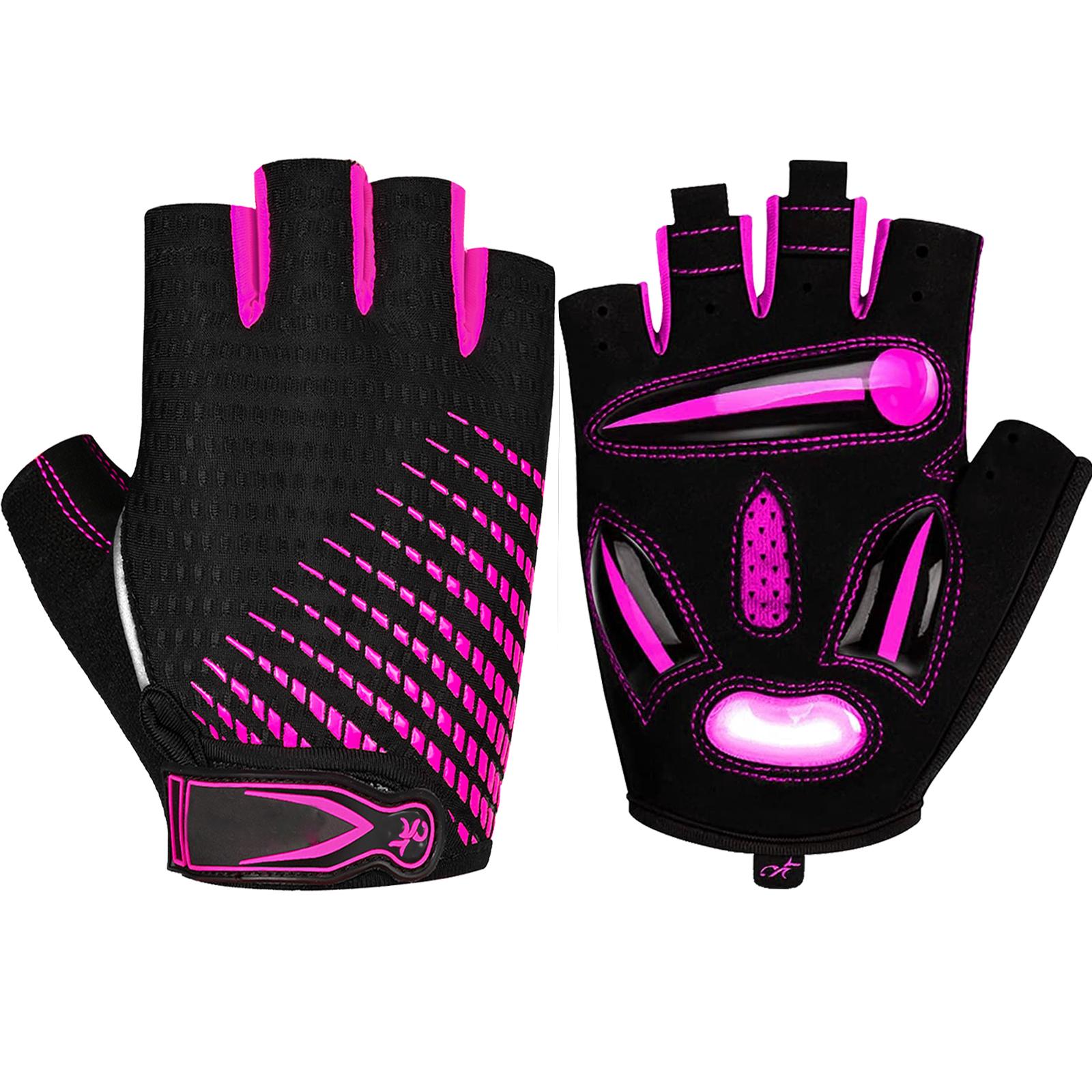 Fietshandschoenen Halve Vinger MTB Fietshandschoenen 5mm Vloeibare Gel Pads Schokabsorberende Mountainbike Racefiets Handschoenen voor Heren Dames M roze