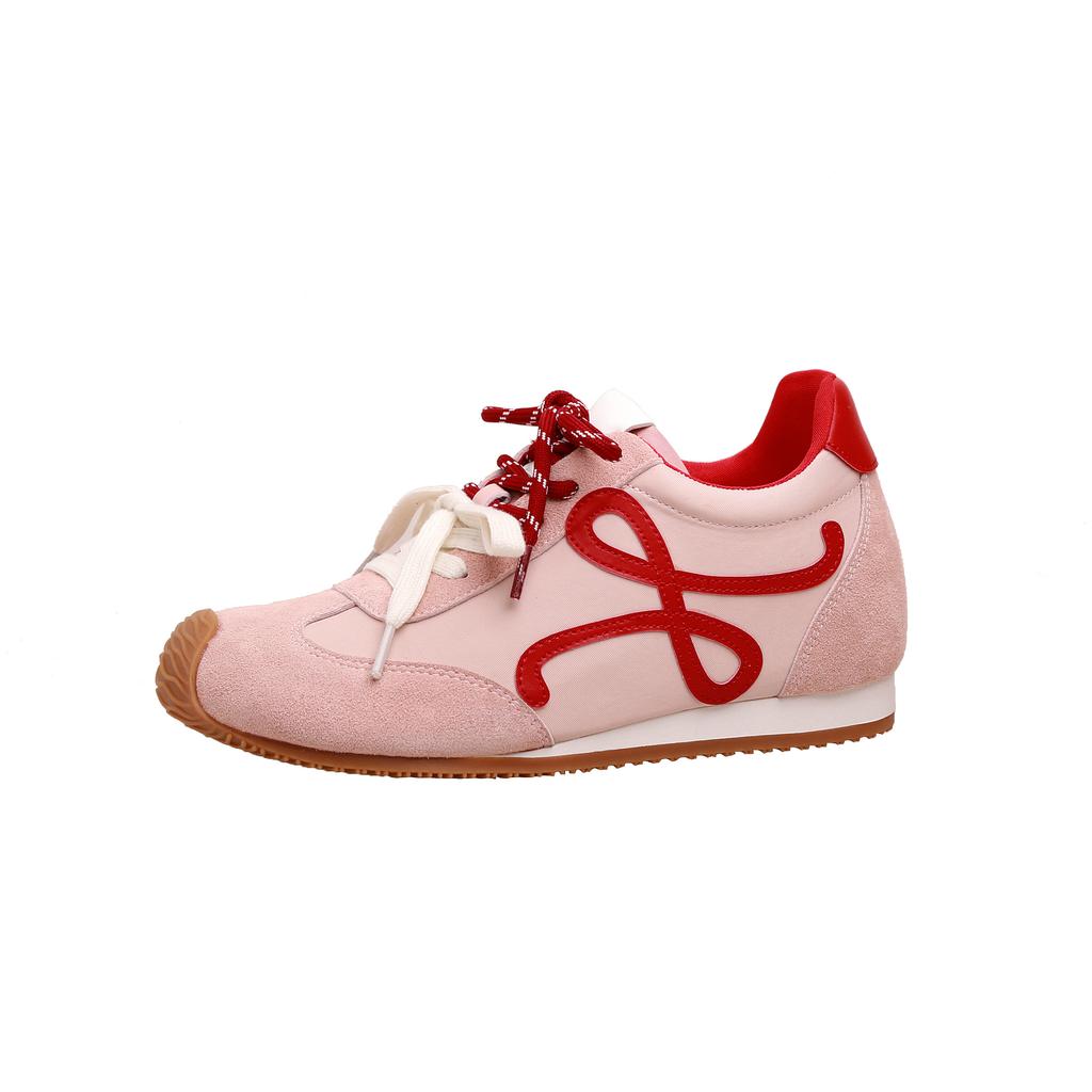 Su Yinyin's Same 7cm Inner Height-increasing Version~ Retro Small Crooked Head Mandarin Duck Shoelaces Casual Shoes German Training Shoes Women's