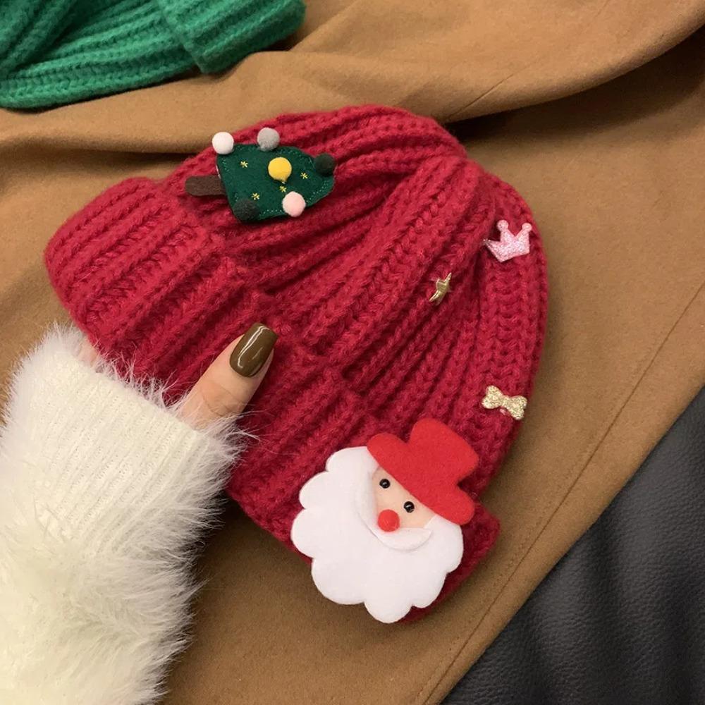 Soft Red Knitted Woolen Hat Plush Big Pullover Hat Fashion Christmas Plush Cap  Winter