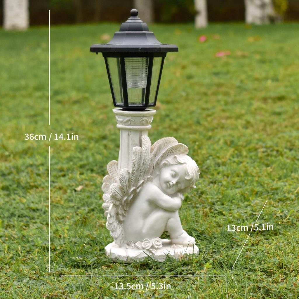 JYL TS/078,Hot Sale Cement Color Leaning Angel Resin Statue Solar Light for Outdoor Garden Decor Lamp