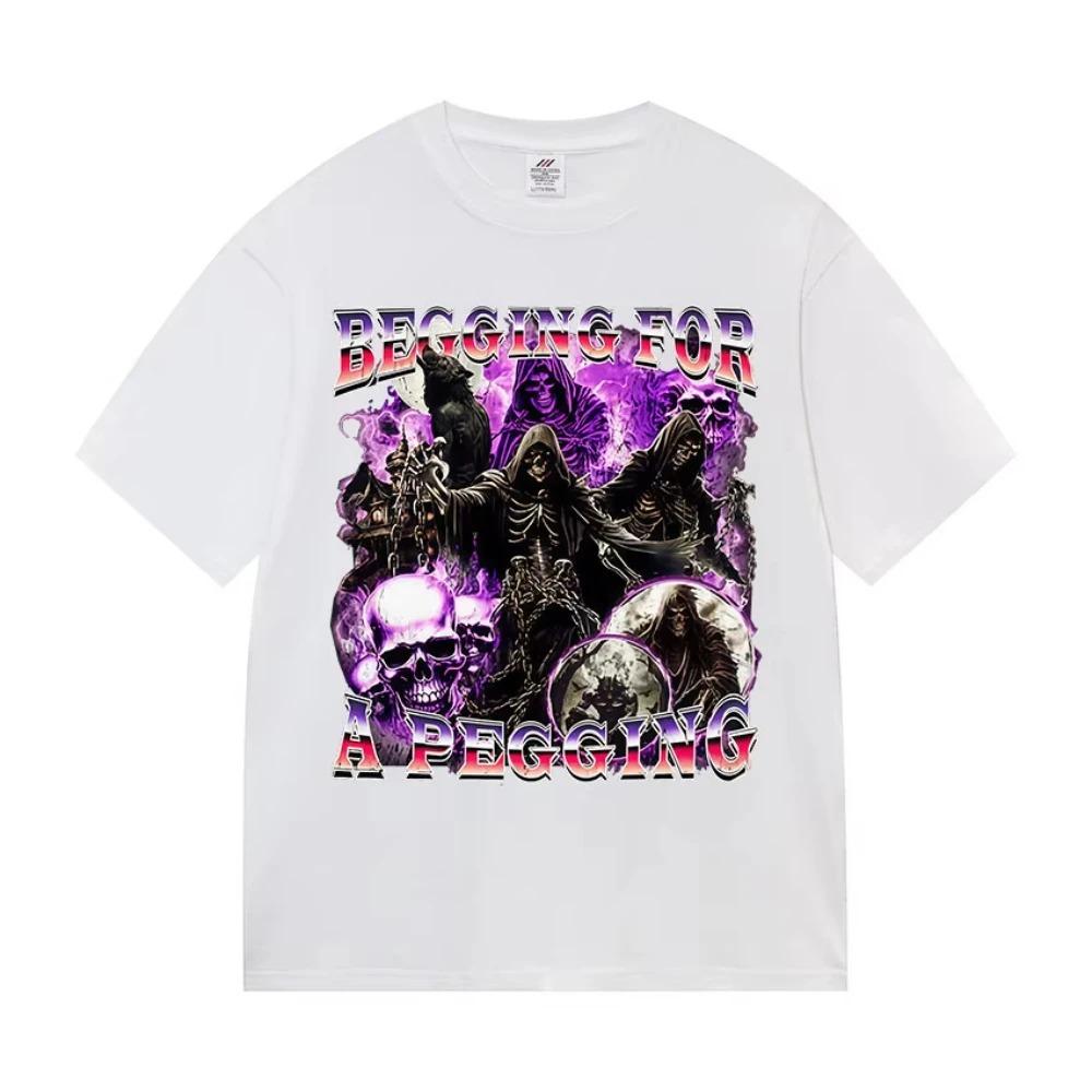 2026 BEGGING FOR A PEGGING Funny Skeleton T Shirt Men Women Vintage Gothic Short Sleeve Tshirts Casual Cotton Tops T-shirt Streetwear