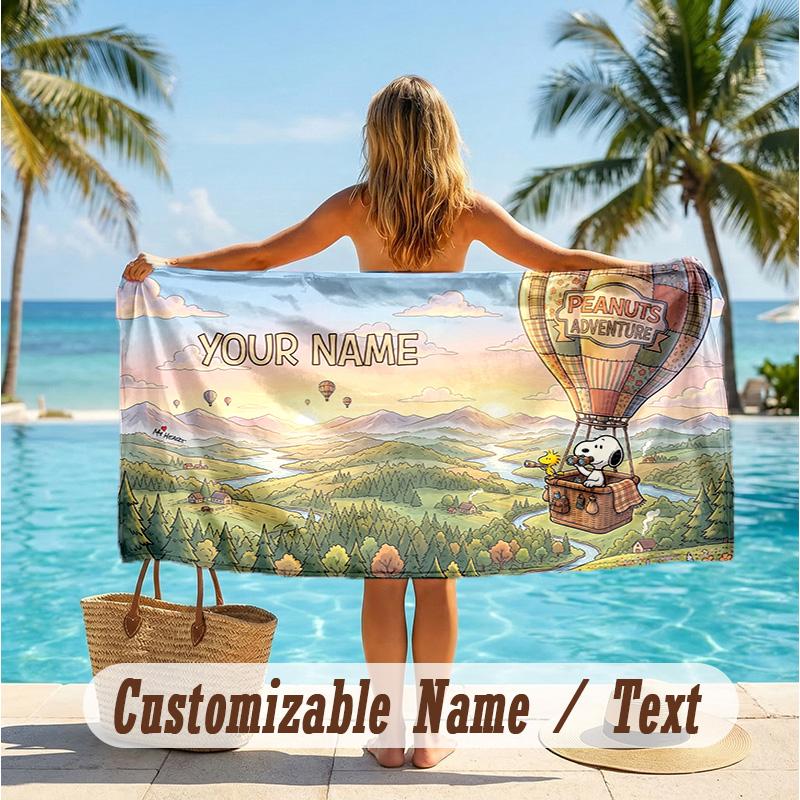 Custom Text Beach Towel, Soft Absorbent Swimming Multi-use TowelSnoopy Peanuts