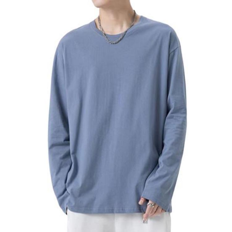 T-shirt da uomo morbida traspirante vestibilità comoda pullover maglietta girocollo manica lunga tinta unita per casa palestra abbigliamento da strada top