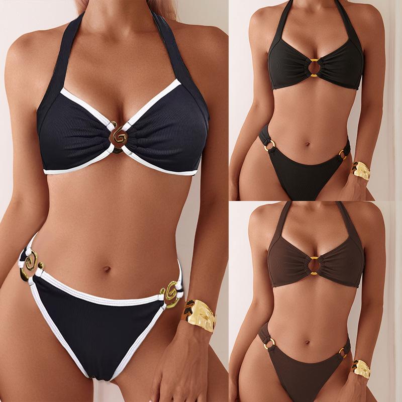Solid Ribbed Sexy Bikini Set Comfortable Elegant Two Piece Women Swimwear