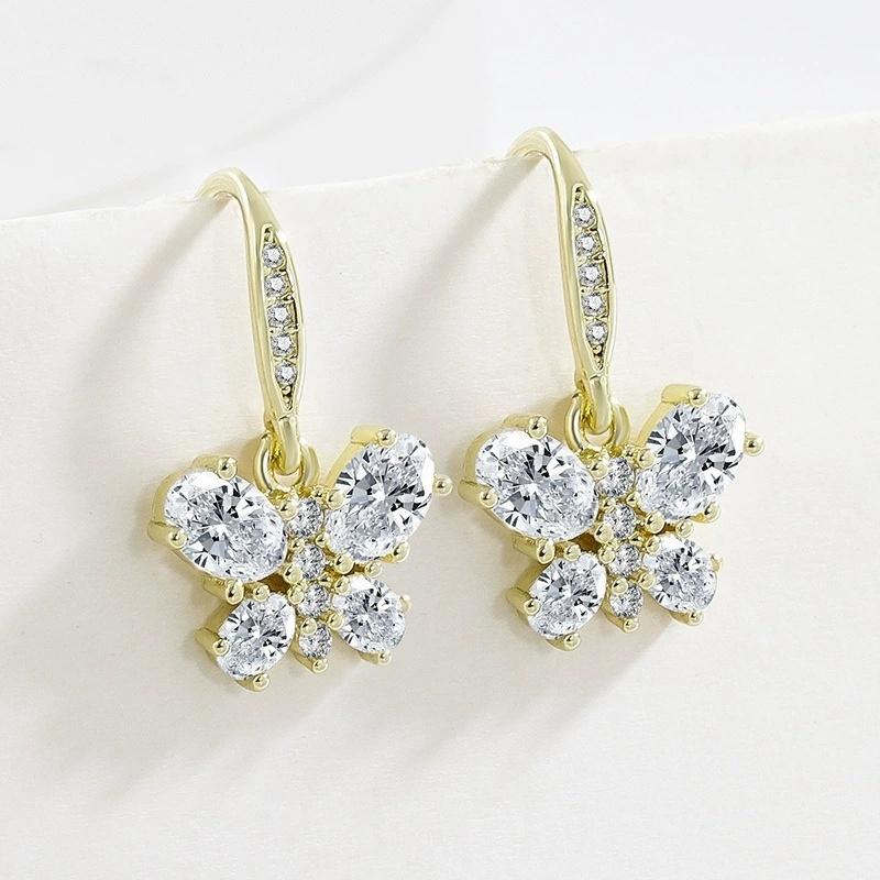 2025 Cute Animal Butterfly Zircon Butterfly Dangle Drop Earrings For Women Gold Silver Color Bridal Wedding Engagement Party Jewelry