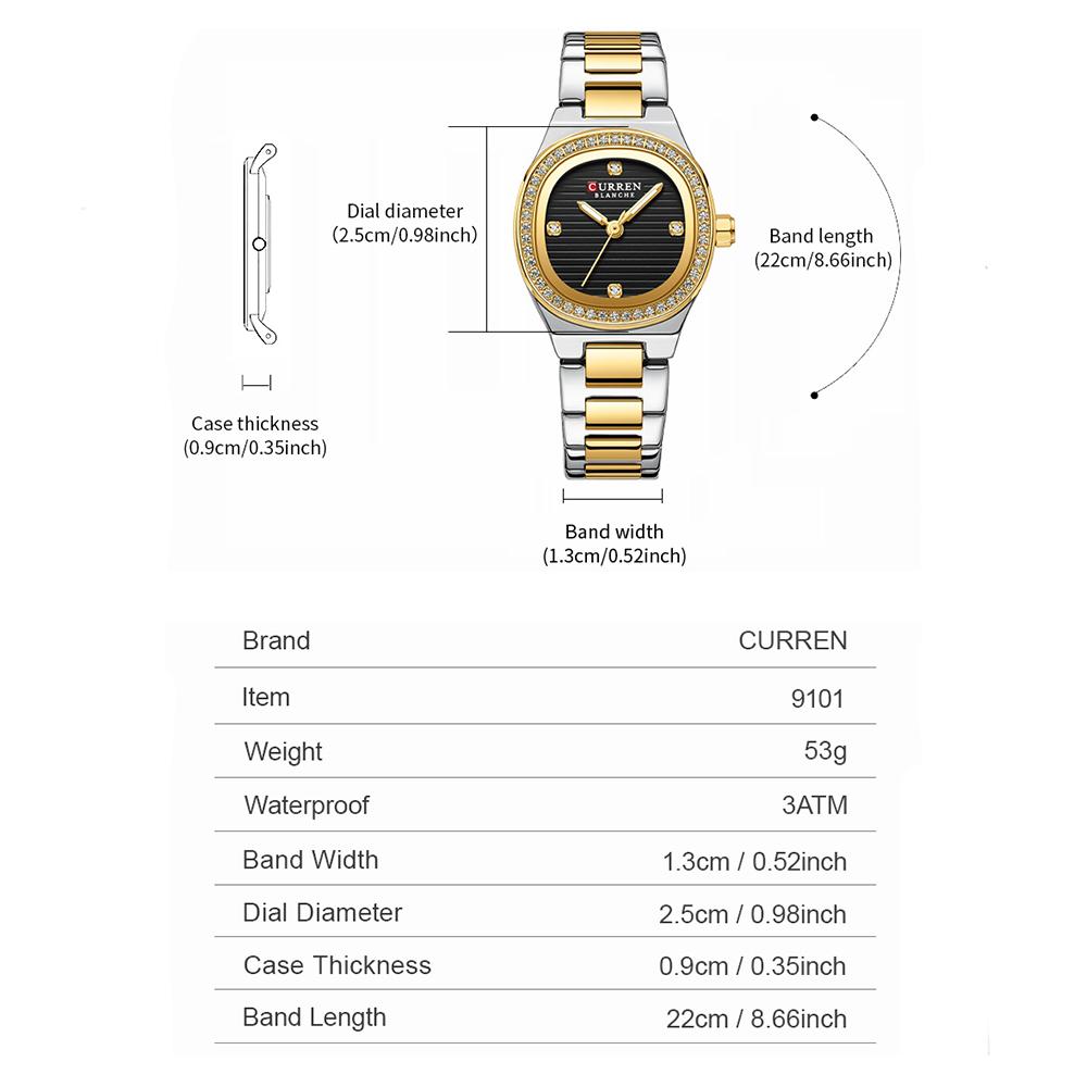 CURREN9101 Luxury Brand Simple Style Quartz Watch for Women NEW Dress Ladies Wristwatches with Rhinestones