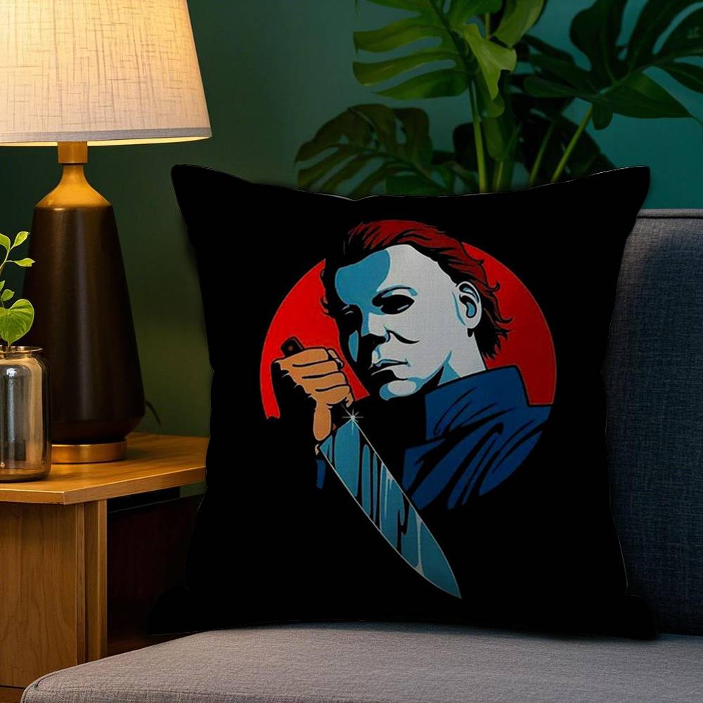 M-Michael-Myers Horror Halloween Pillow Case Plush Fabric Soft Double Sided Print Home Sofa High Quality Cushion Cover Throw