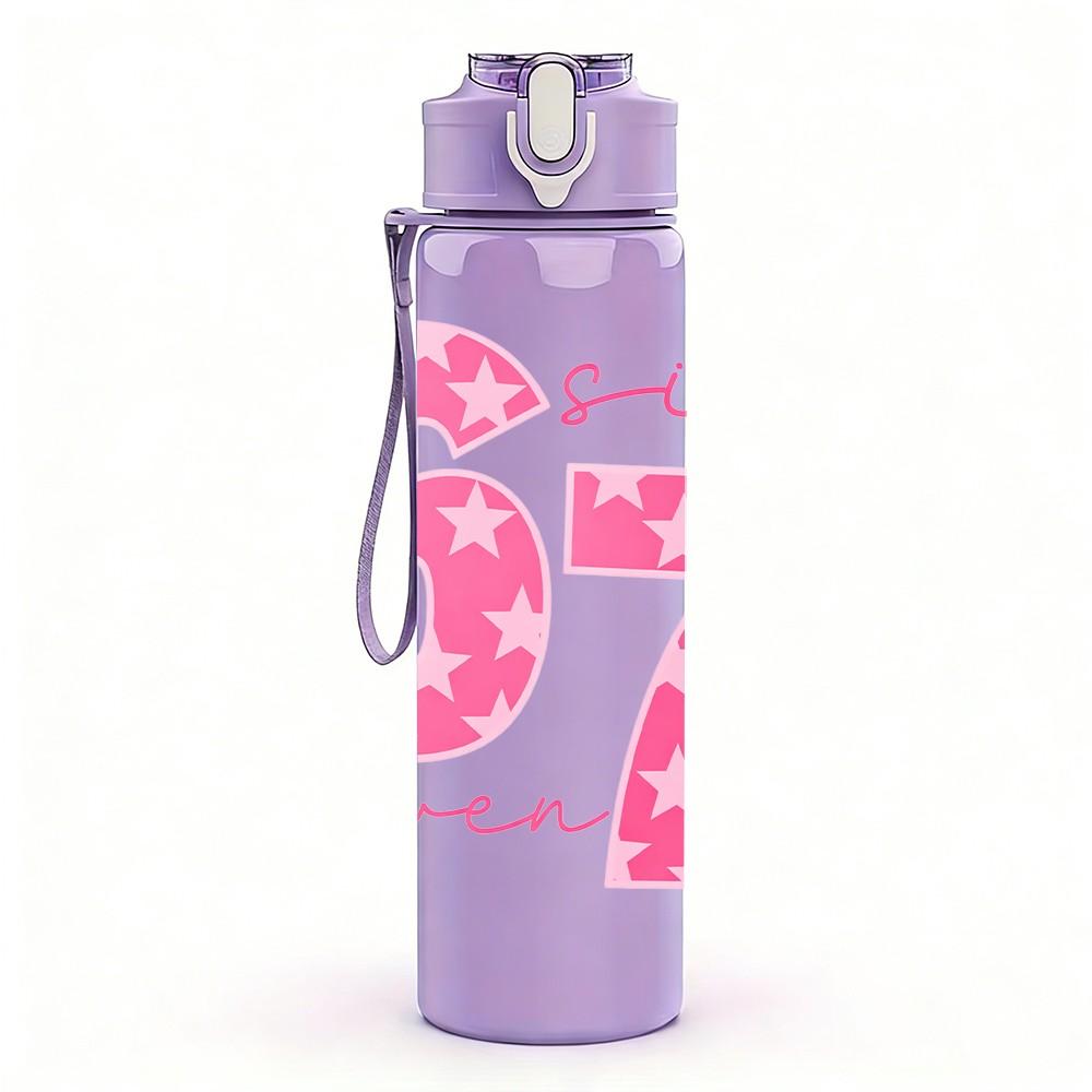 1PC Pink Number Sixty Seven Graffiti 750ml Color Plastic Sports Water Bottle Leakproof Flip Straw Lid Suitable for Sports Office Home Use