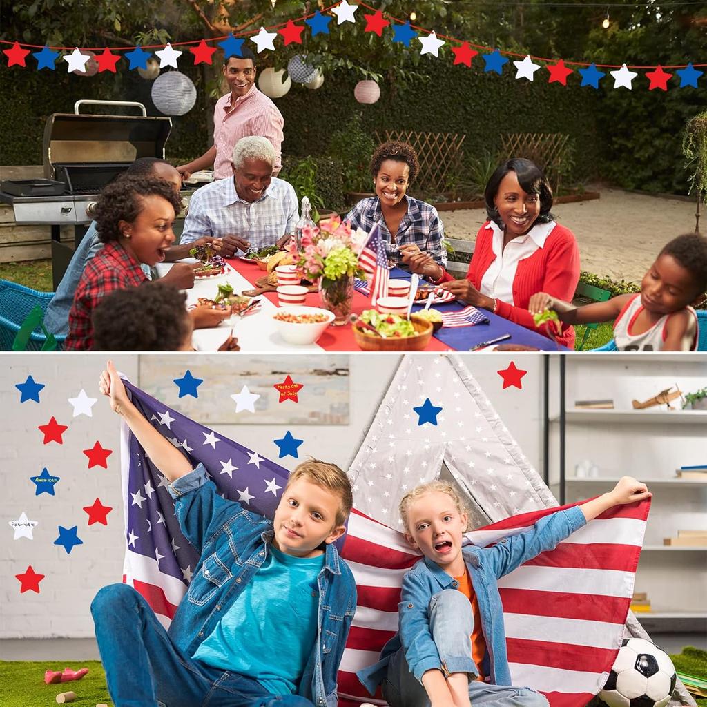 Geyee 108 Pcs Patriotic Star Cutouts 4th of July Independence Day Accents for DIY Bulletin Board Red White and Blue Star Cutouts for Kids Patriotic