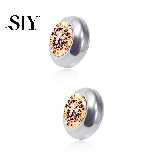 Stainless Steel Earrings 1 Pair Ear Studs Non-Piercing Magnetic Round Men Colored Rhinestone Embedded Women Fashion Jewelry Stud