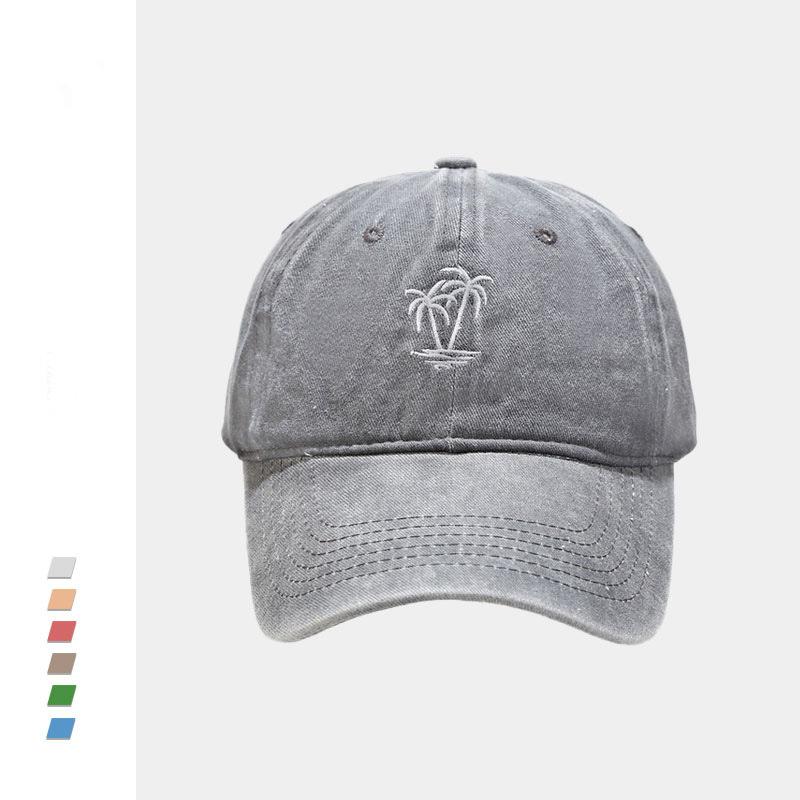 

New retro washed embroidered baseball hat personality versatile couple soft top curved brim shading cap women серый