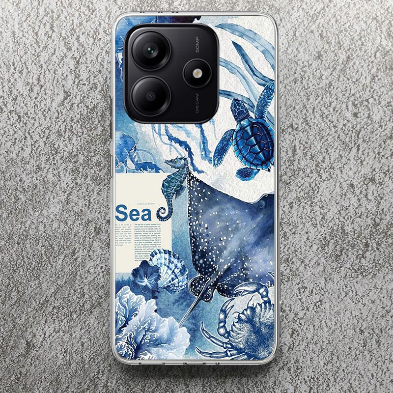Ocean Starfish Sea Turtle Shark Phone Case For Xiaomi Redmi Note 14 14S 13 12S 12 10 10S 11 Pro Plus 11S 11E 11T 9 9S Soft Silic