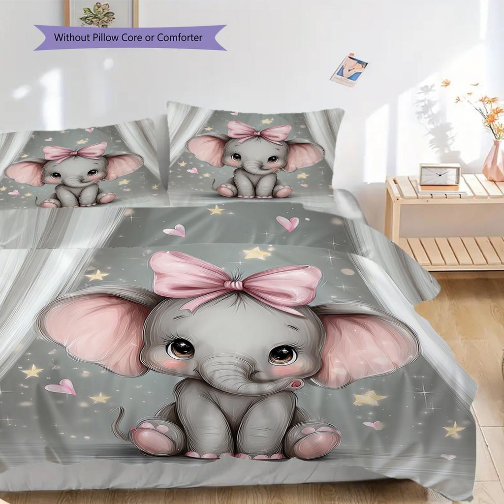 Elephant Pattern Bedding Quilt Set Quilt Cover Pillowcase Home Decoration Birthday Gift (1 * Duvet Cover + 2 * Pillowcase, Without Core)