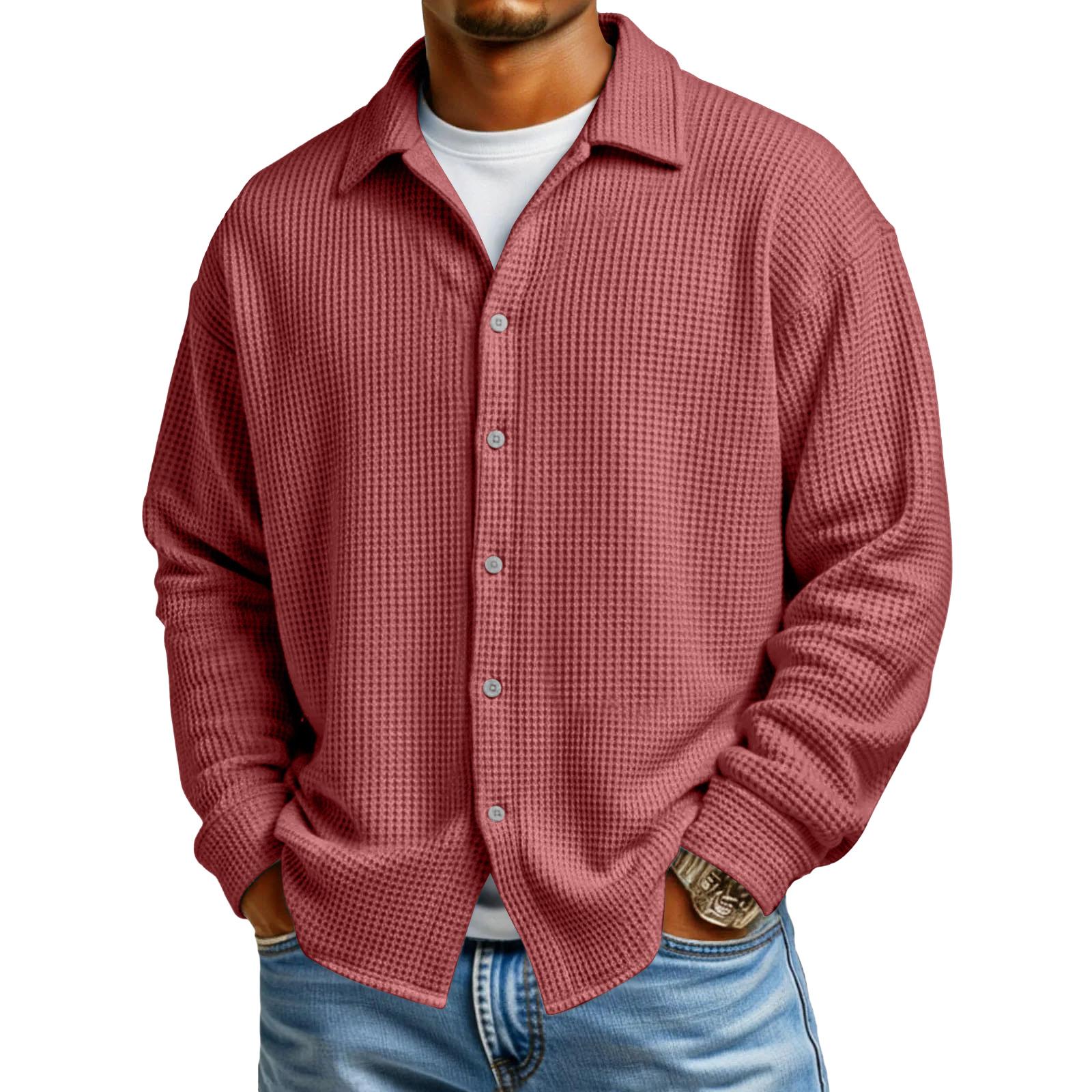 Men s Casual Button-Down Long-Sleeve Shirt S винный