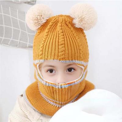 Herbst Winter Kinderhut Gestrickt Dick Warm Weich Fellbommel Dekor Hohe Elastizität Voll Kältebeständig Unisex Wintermütze